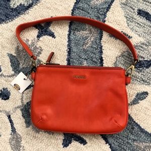 Fossil orange leather shoulder bag / wallet